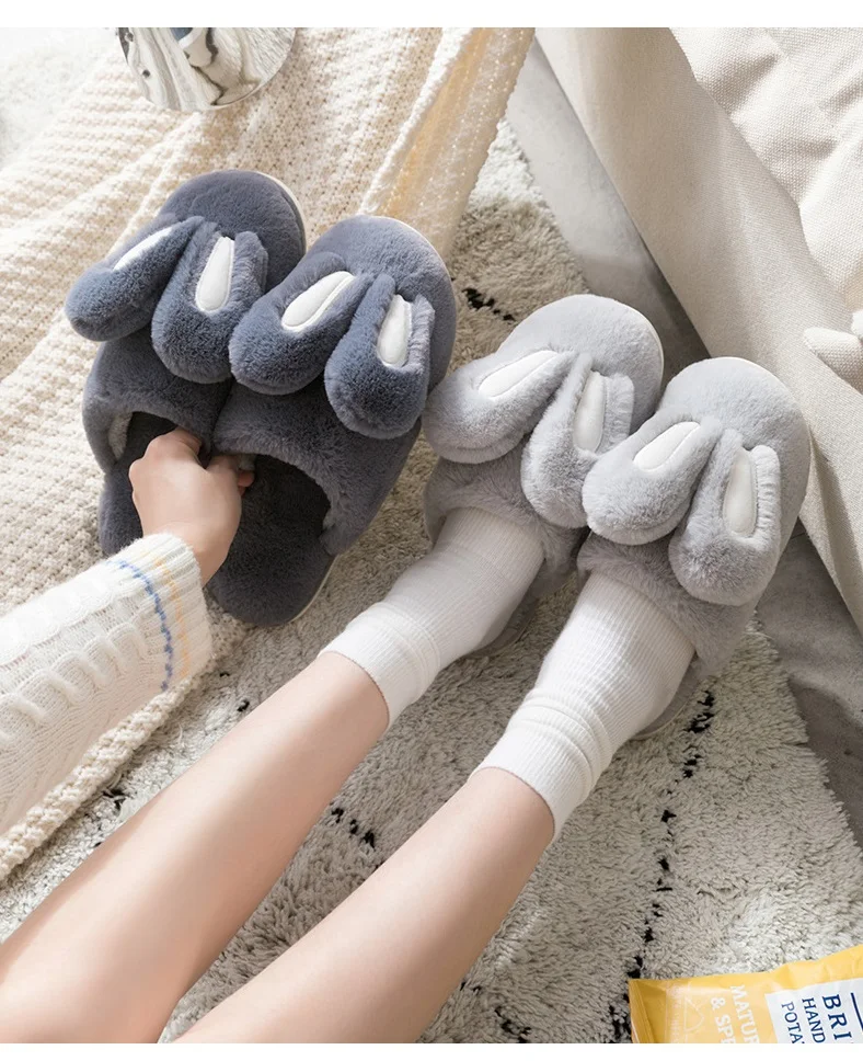 Rabbit With Ear Plush Flat Indoor Slipper