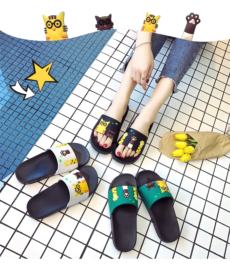 Cat Cartoon Flip Flops Beach Slipper