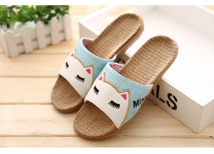 Cat Breathable Indoor Linen Slipper