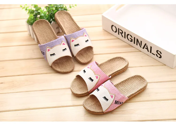 Cat Breathable Indoor Linen Slipper