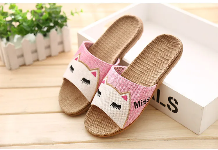 Cat Breathable Indoor Linen Slipper