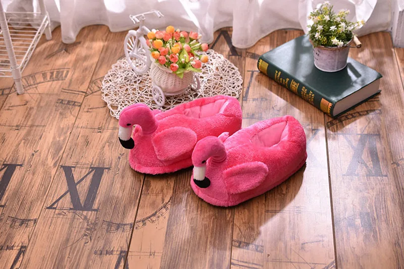 Cartoon Anime Flamingo Plush Indoor Flock Non-slip Wrap Feet Slipper
