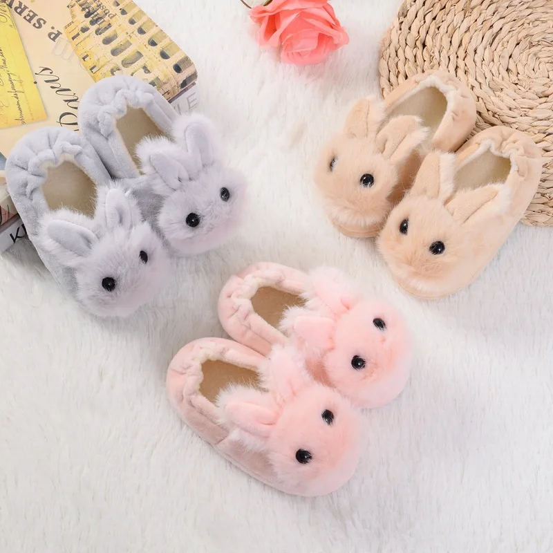 Rabbit Ears Plush Ball Thickening Warm Indoor Shoe 