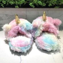 Cute Colorful Velvet Rainbow Unicorn Soft Stuffed Indoor Slippers Cute Colorful Velvet Rainbow Unicorn Soft Stuffed Indoor Slippers