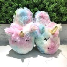 Cute Colorful Velvet Rainbow Unicorn Soft Stuffed Indoor Slippers Cute Colorful Velvet Rainbow Unicorn Soft Stuffed Indoor Slippers