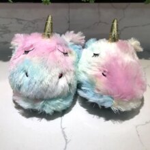 Cute Colorful Velvet Rainbow Unicorn Soft Stuffed Indoor Slippers Cute Colorful Velvet Rainbow Unicorn Soft Stuffed Indoor Slippers