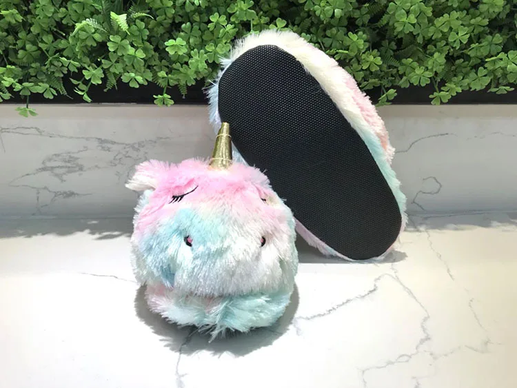 Cute Colorful Velvet Rainbow Unicorn Soft Stuffed Indoor Slippers