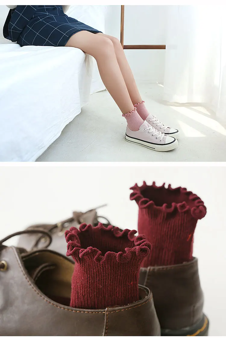 Lace Ruffles Soft Solid Color Sock