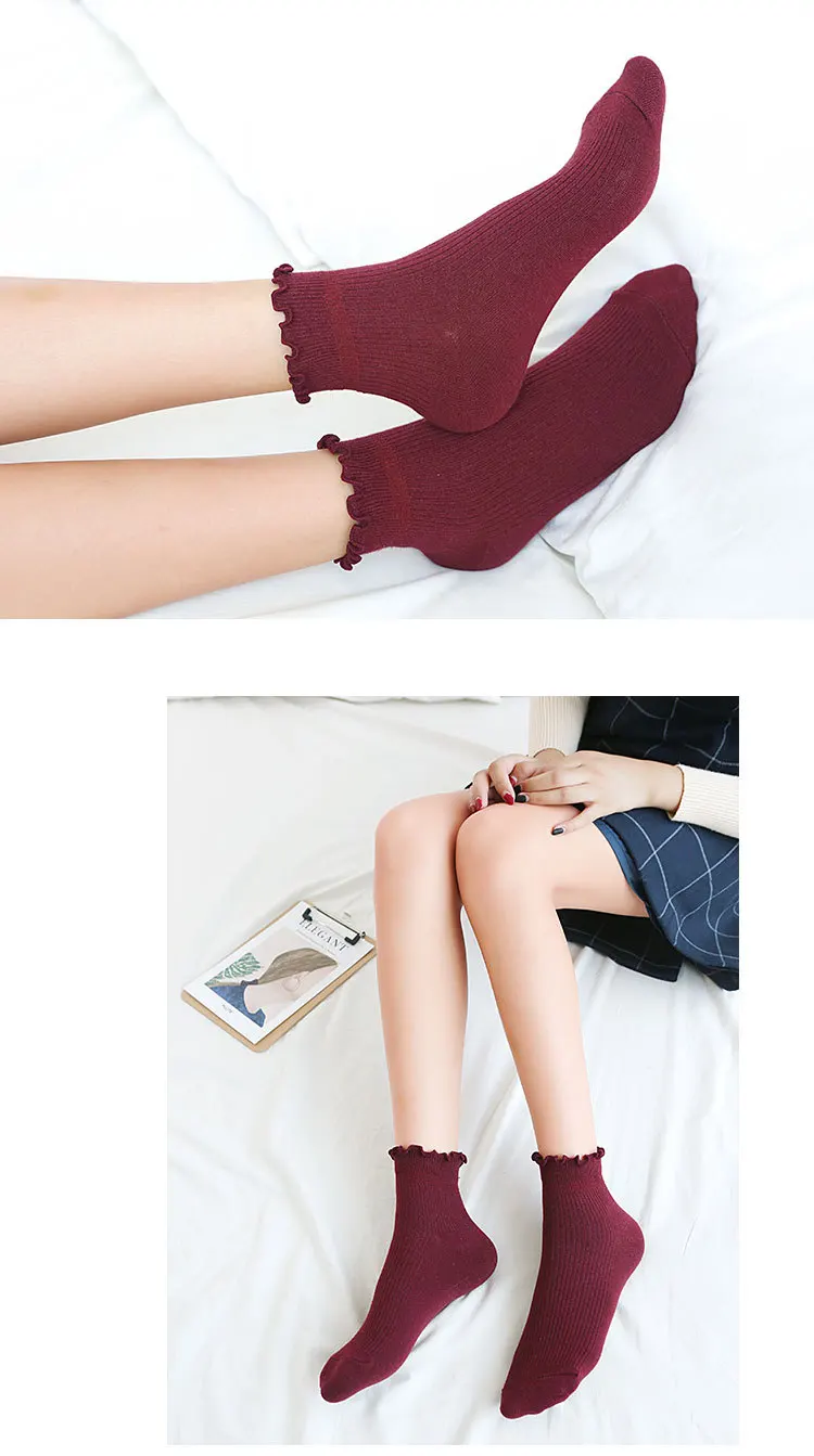 Lace Ruffles Soft Solid Color Sock