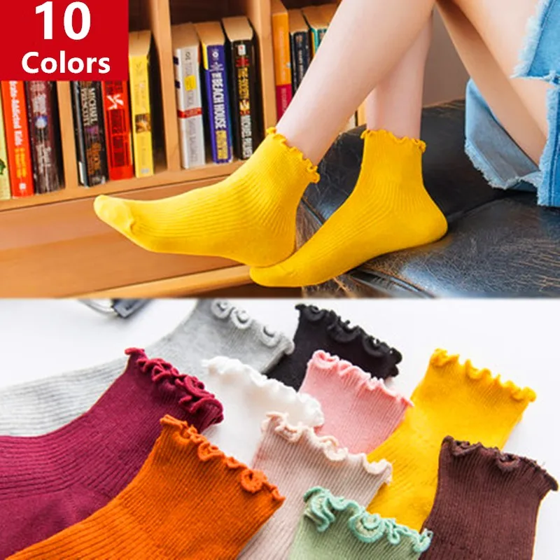 Lace Ruffles Soft Solid Color Sock
