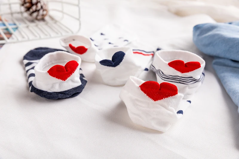 Cute Cat Animal With Red Heart Ankle Socks For Women