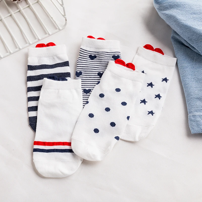 Cute Cat Animal With Red Heart Ankle Socks For Women