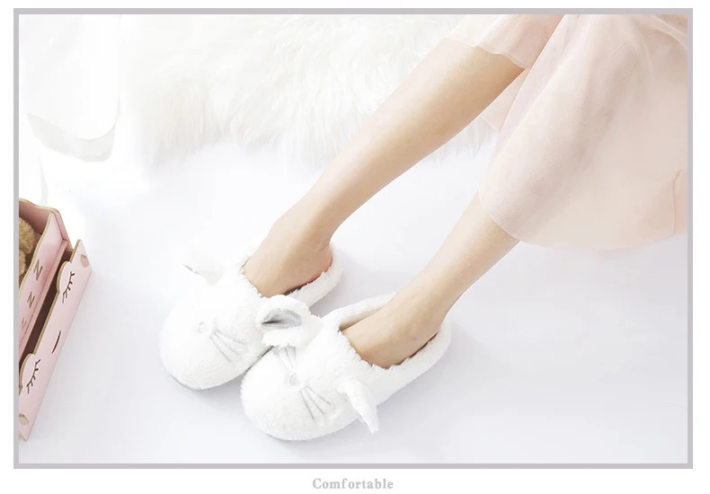 Kawaii Cat Soft Plush Bottom Indoor Slippers