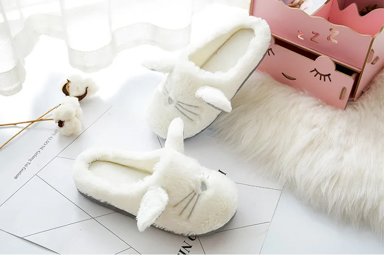 Kawaii Cat Soft Plush Bottom Indoor Slippers