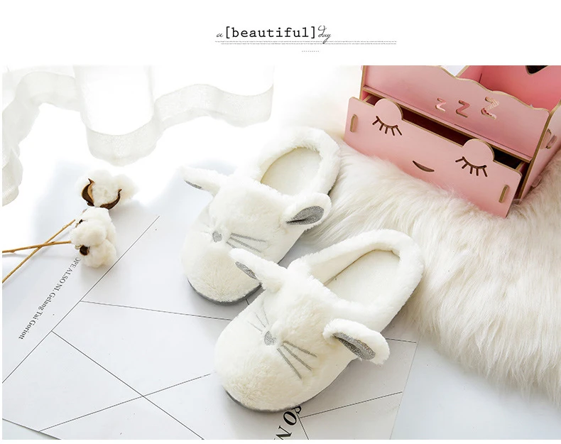 Kawaii Cat Soft Plush Bottom Indoor Slippers