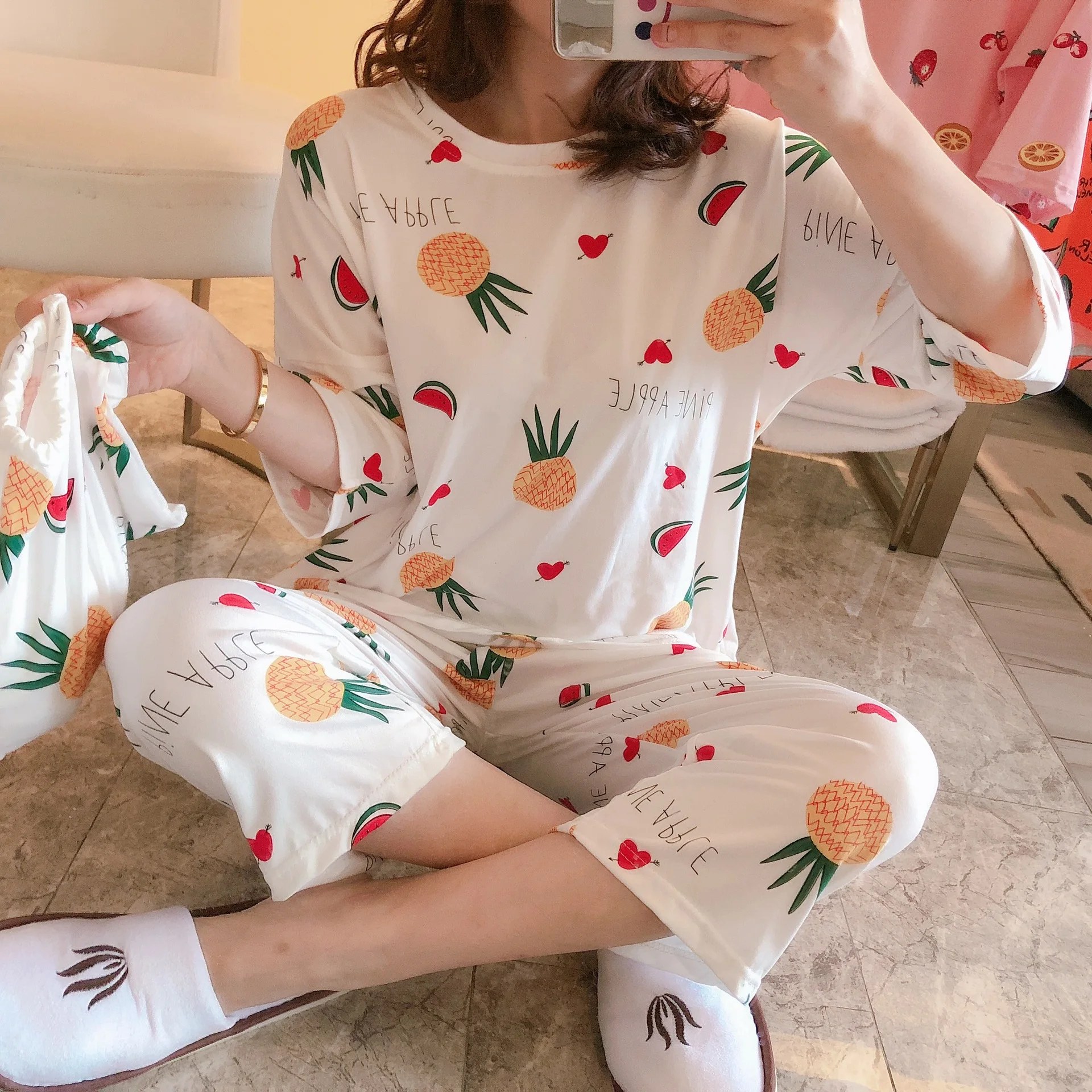 Cartoon Print Casual Daily Sleepwear Pajama
