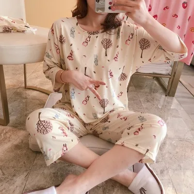 Cartoon Print Casual Daily Sleepwear Pajama