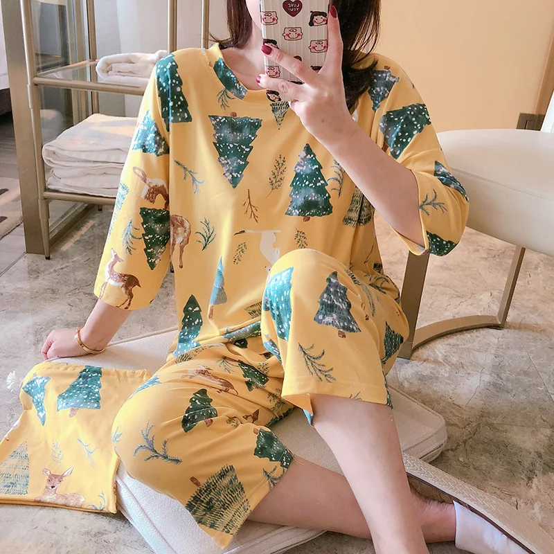 Cartoon Print Casual Daily Sleepwear Pajama