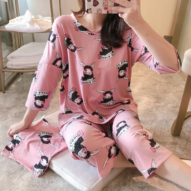 Cartoon Print Casual Daily Sleepwear Pajama
