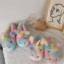 Unicorn Cartoon Casual Warm House Furry Flip Flops Slippers Unicorn Cartoon Casual Warm House Furry Flip Flops Slippers