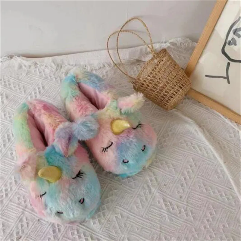 Unicorn Cartoon Casual Warm House Furry Flip Flops Slippers Unicorn Cartoon Casual Warm House Furry Flip Flops Slippers