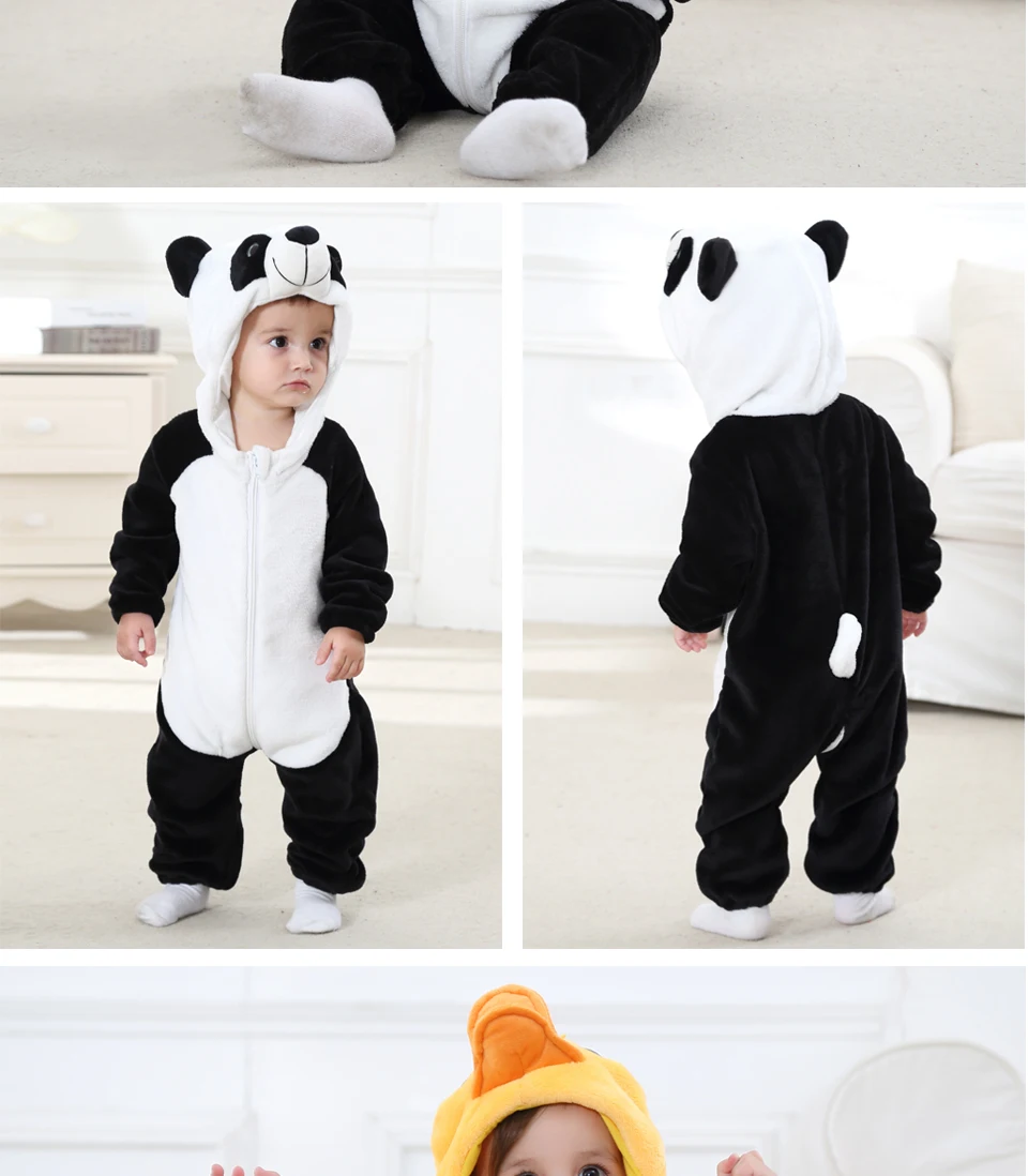 Cute Tiger, Panda, Chicken, Shark Jumpsuits / One Piece Hooded Rompers For Kids