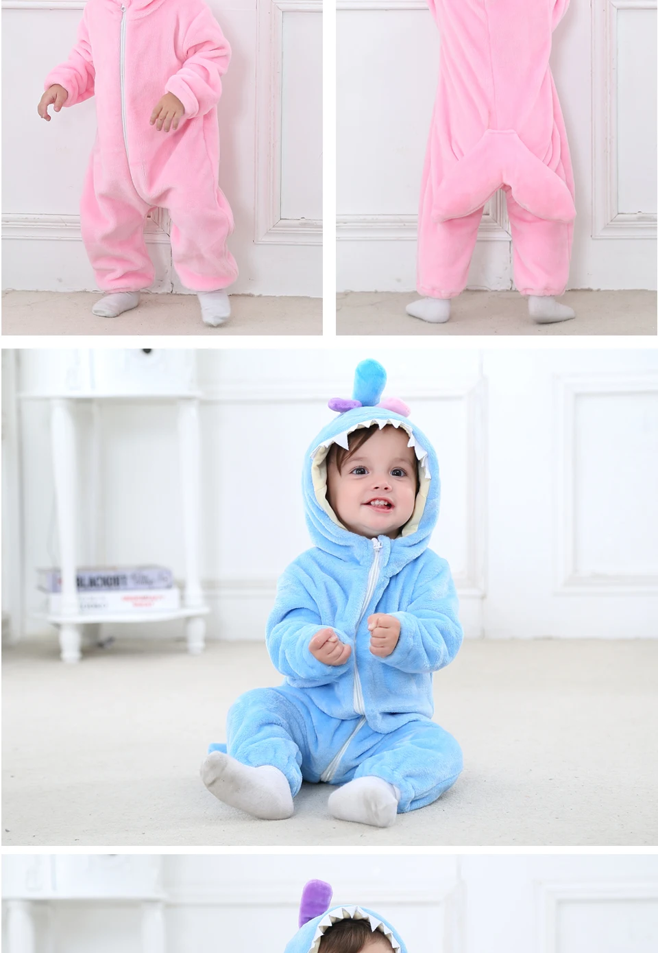 Cute Tiger, Panda, Chicken, Shark Jumpsuits / One Piece Hooded Rompers For Kids