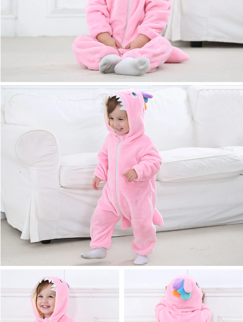Cute Tiger, Panda, Chicken, Shark Jumpsuits / One Piece Hooded Rompers For Kids