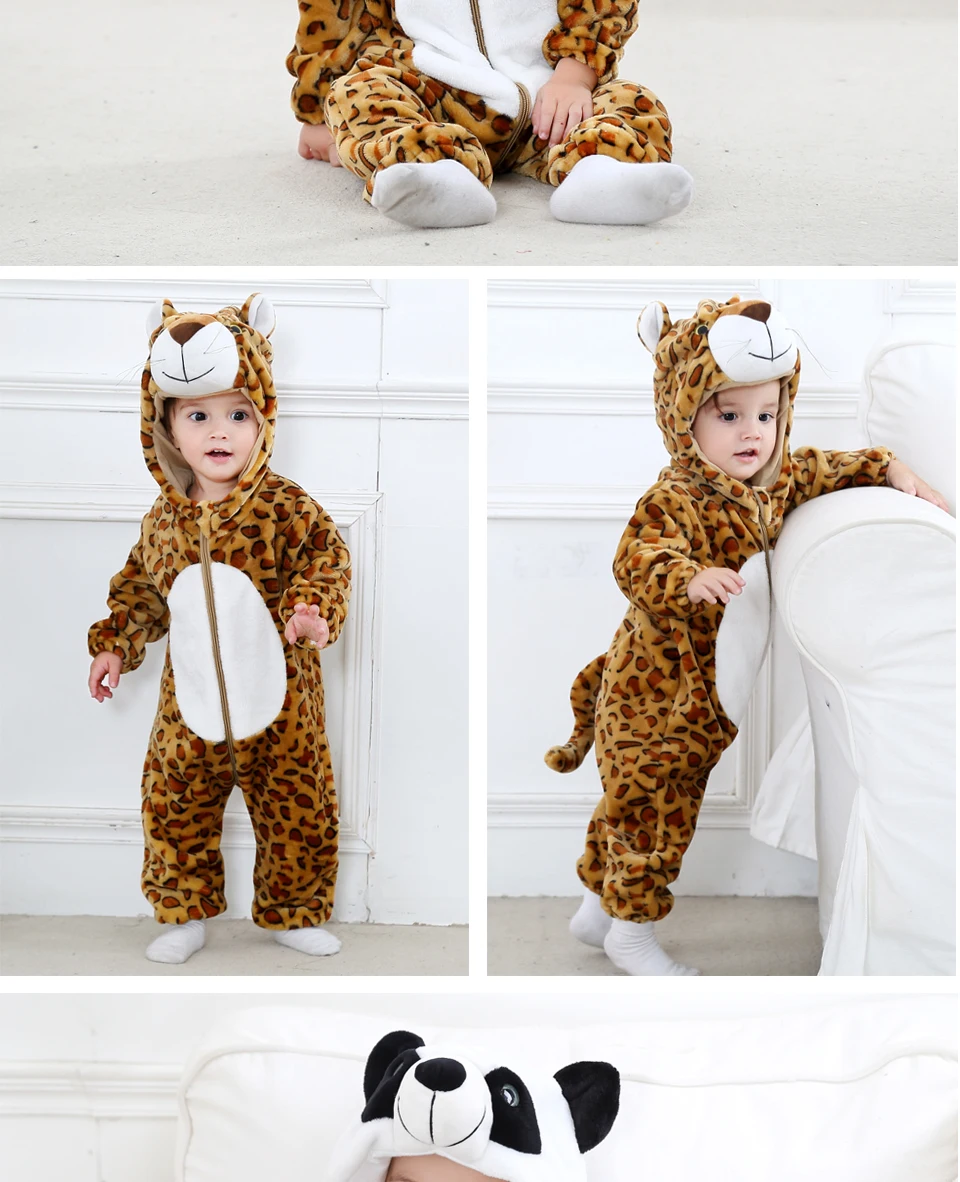 Cute Tiger, Panda, Chicken, Shark Jumpsuits / One Piece Hooded Rompers For Kids