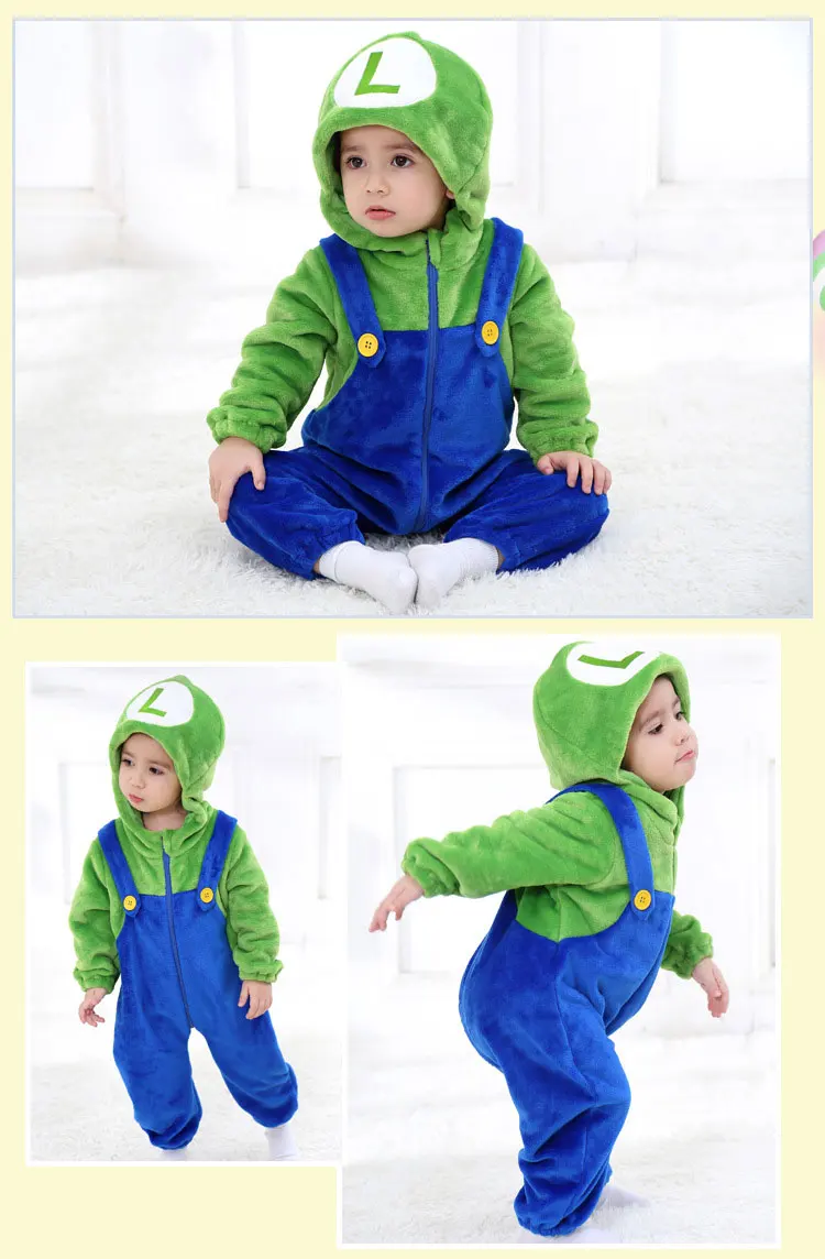 Mario Luigi Baby Kigurumi Onesie Sleepwear Jumpsuit Costume