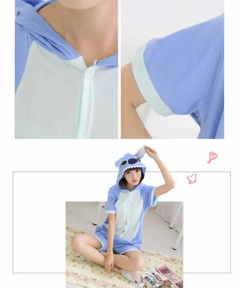 Blue Stitch Short Sleeve Kigurumi Onesie Pajama Costume
