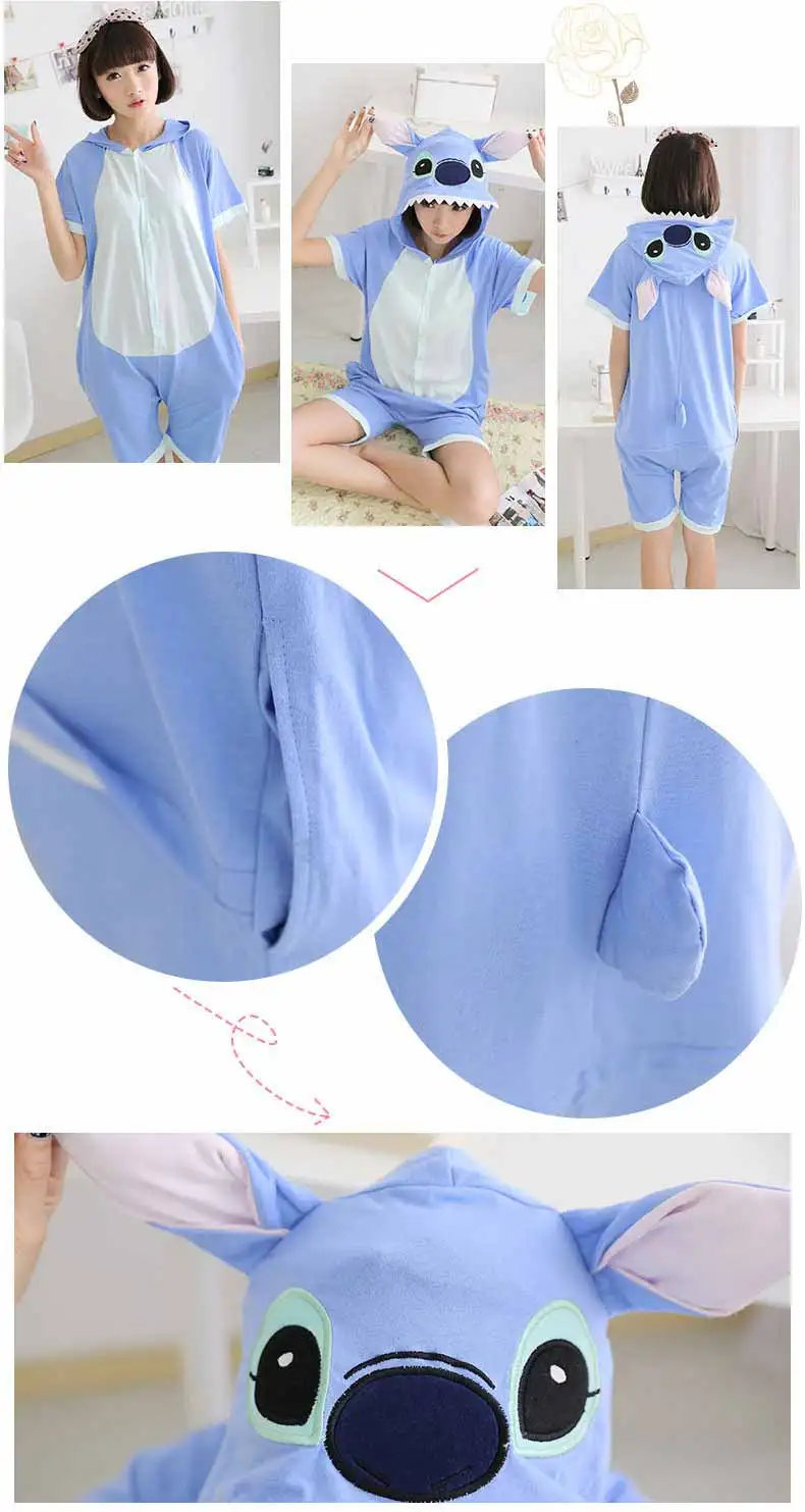 Blue Stitch Short Sleeve Kigurumi Onesie Pajama Costume