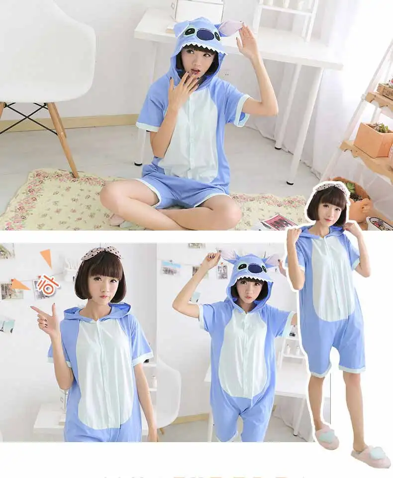 Blue Stitch Short Sleeve Kigurumi Onesie Pajama Costume
