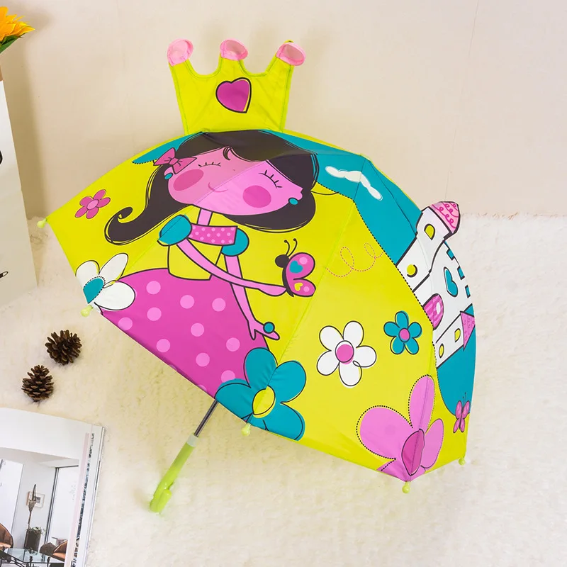 3D Animals Print Long Handle Rain Umbrella For Kids