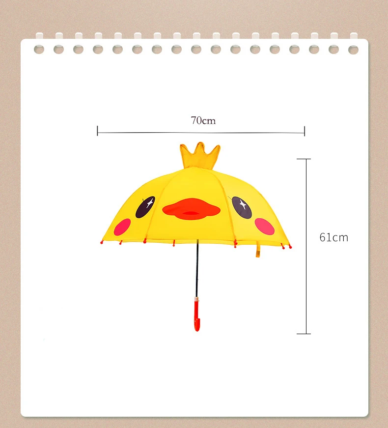 3D Animals Print Long Handle Rain Umbrella For Kids
