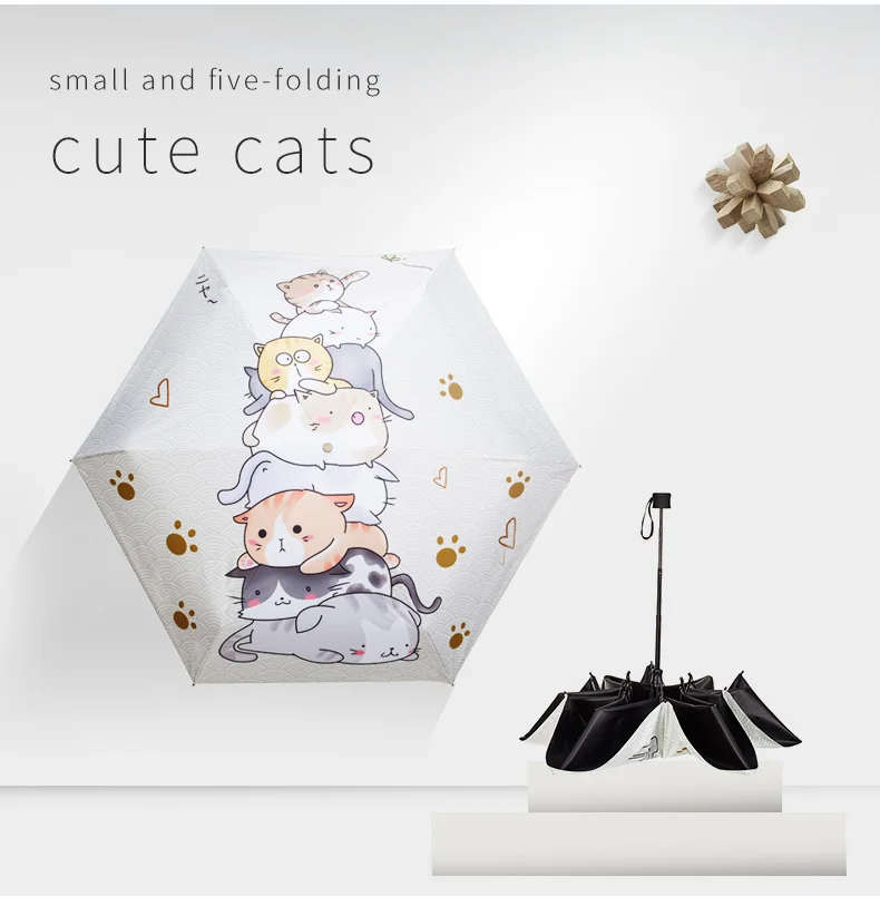 Cat Cartoon Mini Sun UV Rain Umbrellas