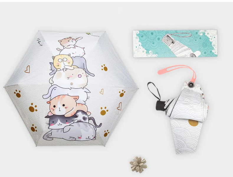 Cat Cartoon Mini Sun UV Rain Umbrellas