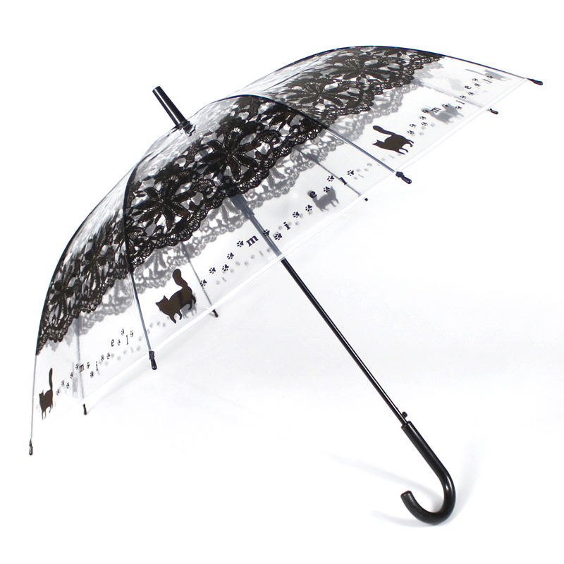 Kawaii Maple Leaves,Bird And Cat Transparent Umbrella