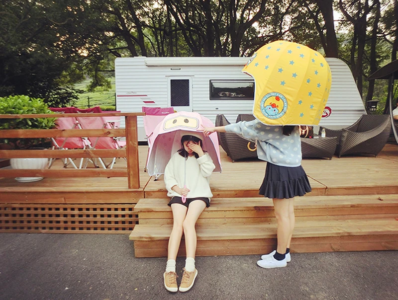 Cartoon Folding Outdoor Rain Cover Helmet Umbrella