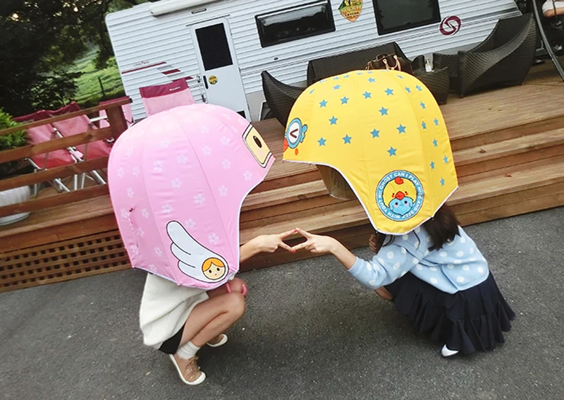 Cartoon Folding Outdoor Rain Cover Helmet Umbrella