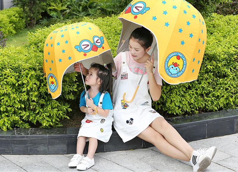 Cartoon Folding Outdoor Rain Cover Helmet Umbrella