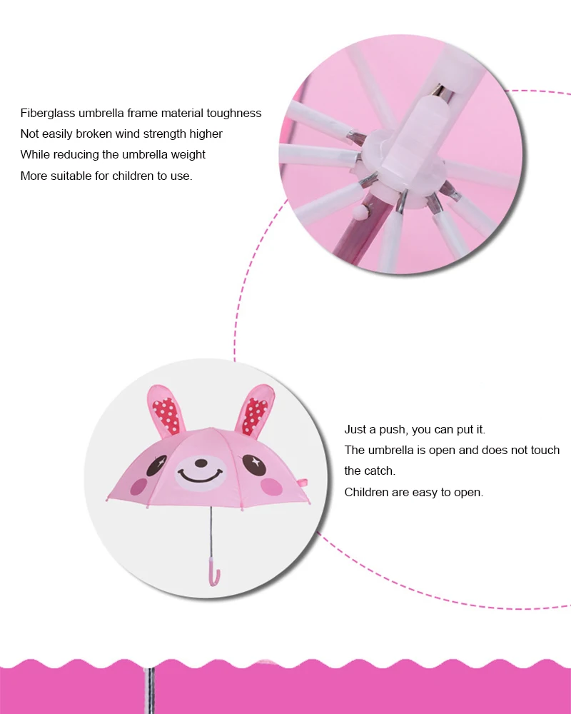 3D Cartoon Kids Non-Automatic Small Rain Umbrella