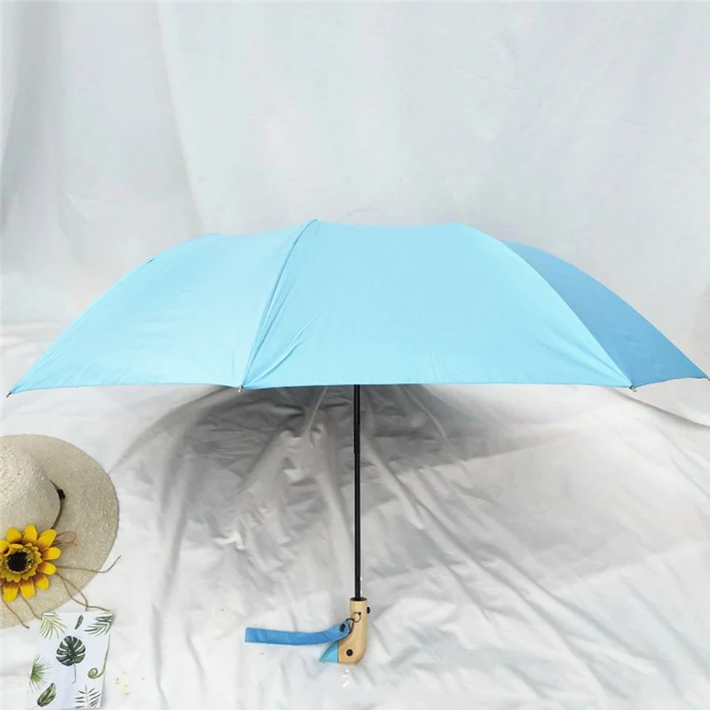 Duck Head Wood Automatic Handle Windproof Umbrella