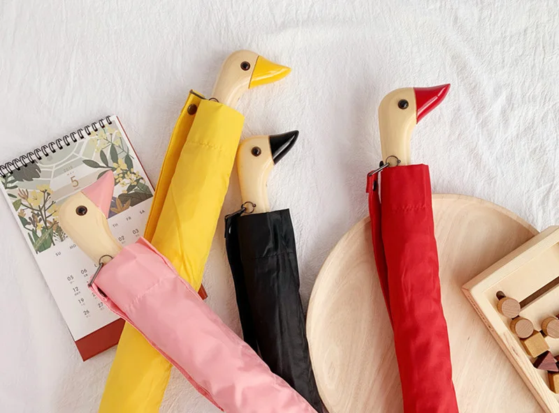 Duck Head Wood Automatic Handle Windproof Umbrella