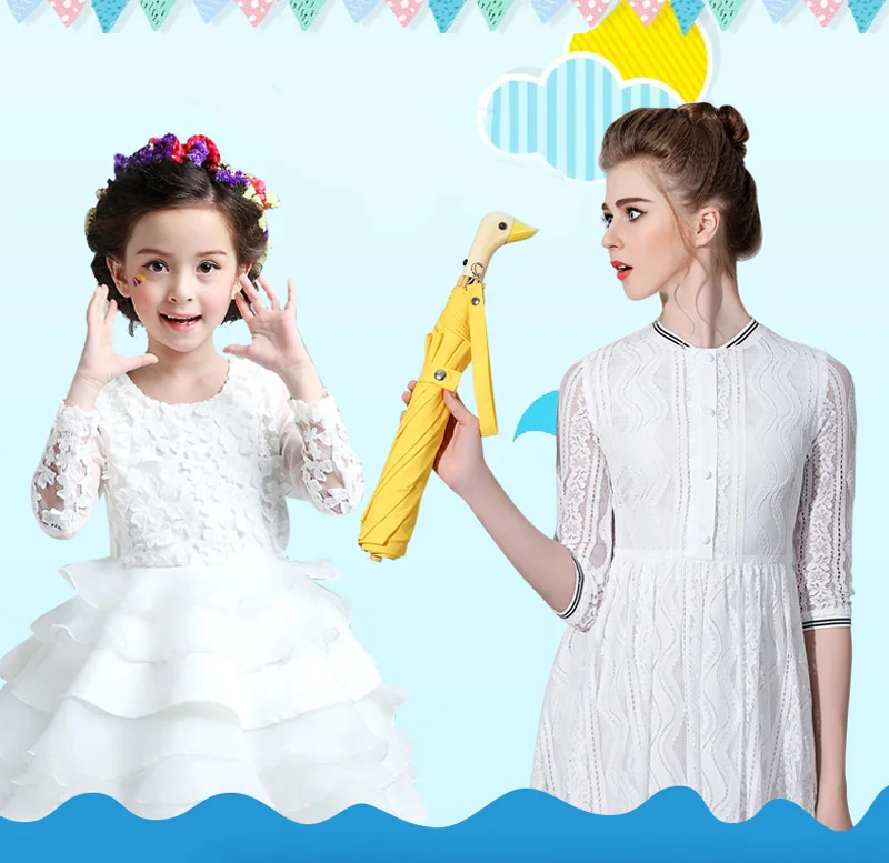 Duck Head Wood Automatic Handle Windproof Umbrella