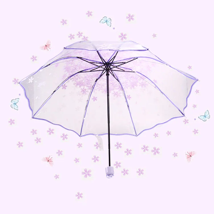 Apollo Cherry Blossom Transparent Tri-Fold Umbrella