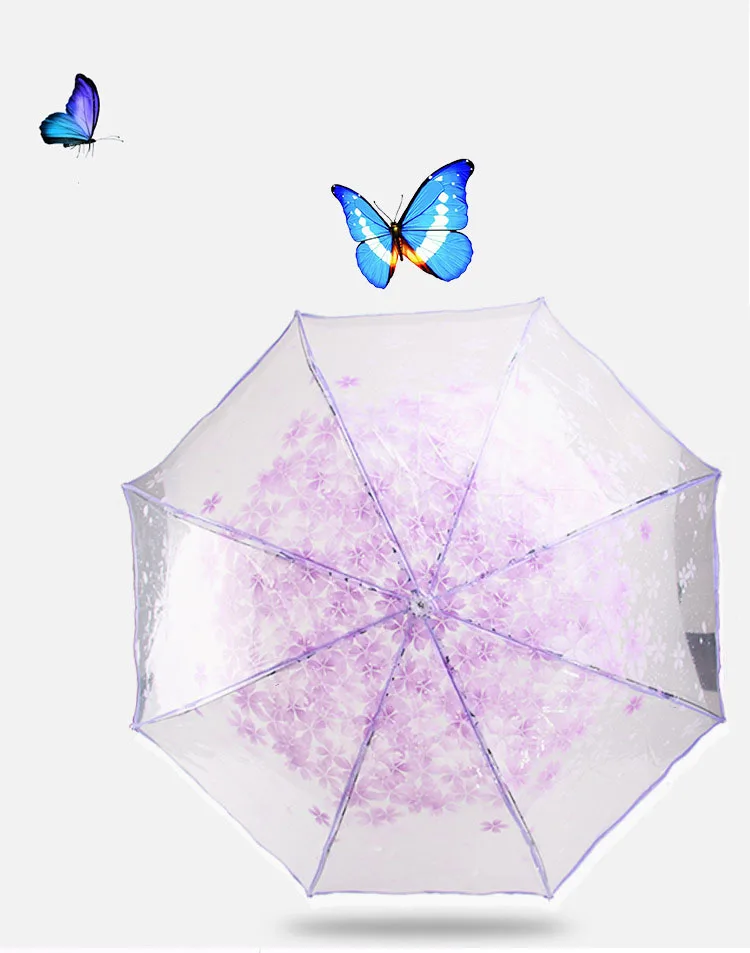 Apollo Cherry Blossom Transparent Tri-Fold Umbrella