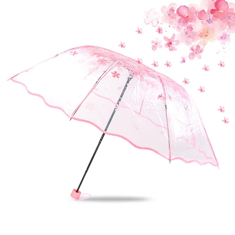 Apollo Cherry Blossom Transparent Tri-Fold Umbrella