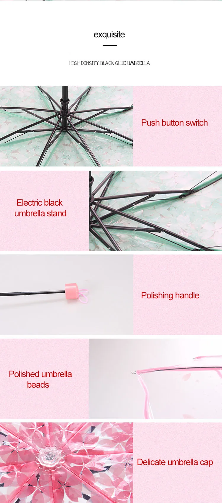 Apollo Cherry Blossom Transparent Tri-Fold Umbrella