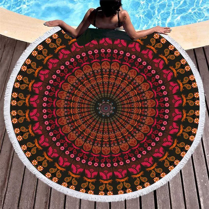 Bohemian Geometric Colorful Round Beach Towel With Tassel